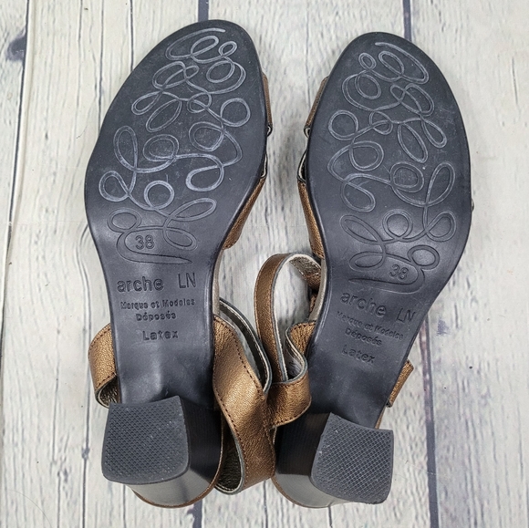 ARCHE | metallic leather open toe strappy heeled sandals - Picture 8 of 12